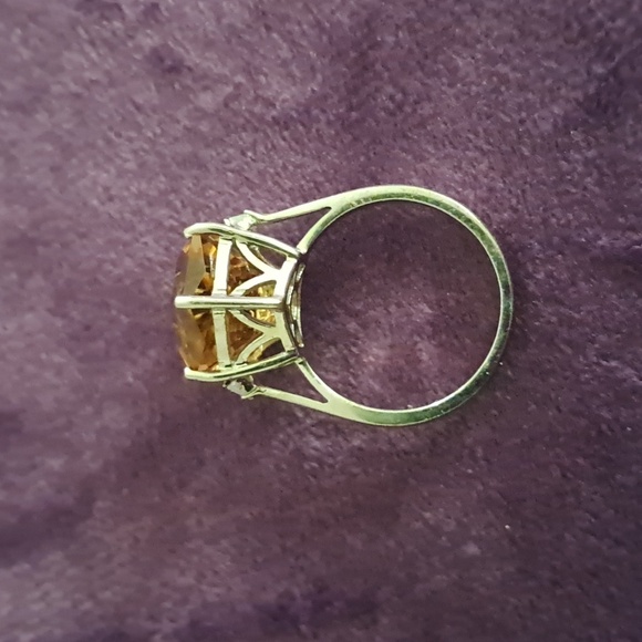 Citrine Hexagon Shape Ring In Platinum Over 925 Sterling Silver - Picture 5 of 6